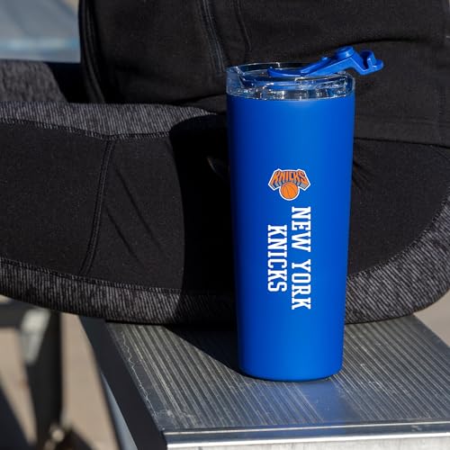 Image of Rico Industries NBA Basketball New York Knicks Royal Blue 24oz Stainless Steel Tumbler with Lid and Dual Functioning Lid