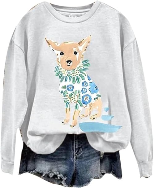Dames lente herfst casual lange mouw sweatshirts schattige kat bedrukt ronde hals grafische trui tops blouse grote maat losse pasvorm T-shirts, # 8, XXL
