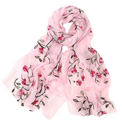 JURTEE Scarf, Women Retro Embroidery Chiffon Long Scarf Wrap Shawl Outdoor Warm Lightweight Shawl Headscarf(Pink)