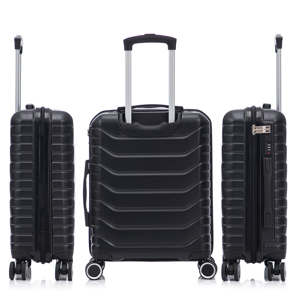 RAYKONG Maleta Cabina 55x40x20cm ABS+Policarbonato (40L) semirígida Equipaje de Mano pequeño 4 Ruedas giratorios a 360º Cierre numérico | Negro