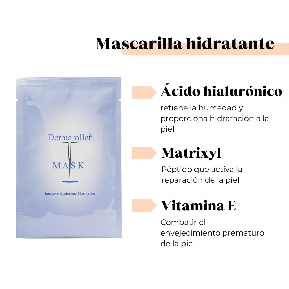 Dermaroller máscara facial de ácido hialurónico contra la piel seca - Skincare (Premium) Hidrata, reduce las arrugas, apoya la formación de colágeno - 1 x 10 piezas) (paquete de 10)