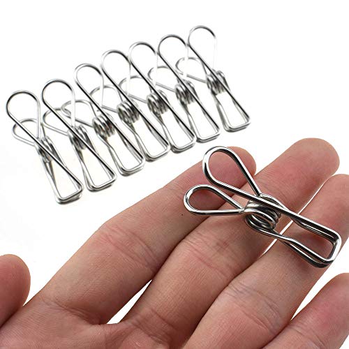 Image of HAHIYO Clothespins Chip Clips All Metal Stainless Steel No Rust Stains Strong Grip in Heavy Wind 1.7 Inches 30 Pack Small Do Not Fall Apart Open Wide for Holding Clothes Snack Bag Clamps