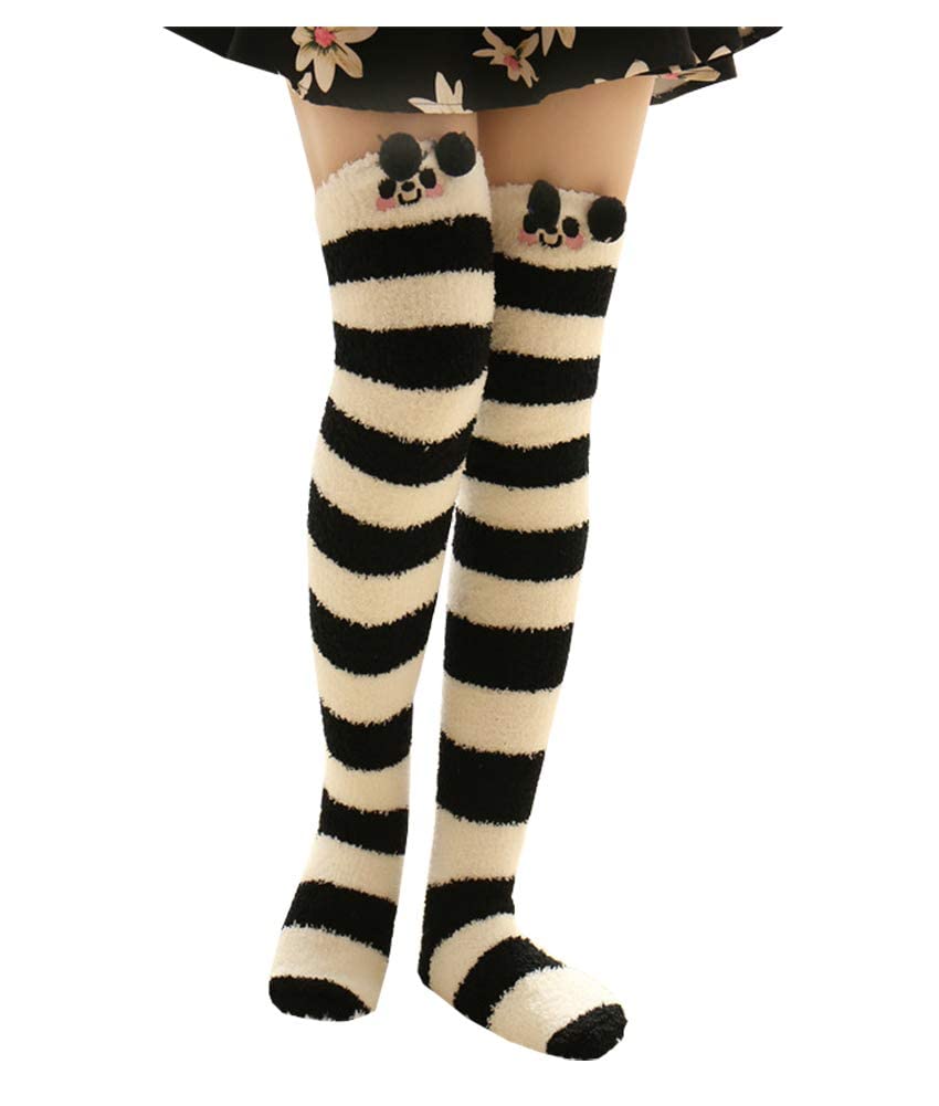 Bopstyle Christmas Soft Warm Socks Coral Velvet Knee High Stockings for Girls Gift, LJFFJL-3006 (Color : Panda)