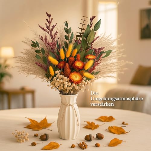 HILKKET Trockenblumen Herbst Natürliche, 75 Stück Trockenblumenstrauß mit Pampasgras & Mehrfarbige Getrocknete, Boho Deko für Hochzeiten, Landhaus-Tischvasendekoration, Wohn- und Büropartydekoration