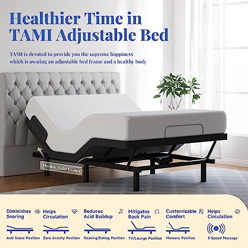 Tami Tami T600 Adjustable Bed Frame Queen, Adjustable Bed With Massage, Zero Gravity, Zero Clearance, Head And Foot Incline, Wireless Remote Control, Usb Ports, Nightlight, Quiet Motor Adjustable Base #TOP3