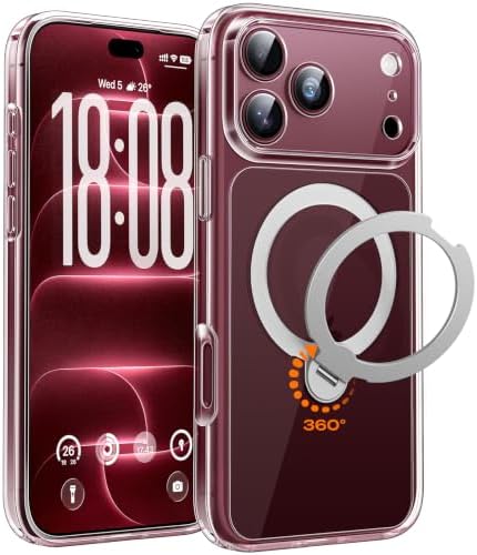 TOCOL für iPhone 18 Pro Max Hülle mit Ständer, 360° Drehbarem, Transparent | Kompatibel mit MagSafe, Vollständiger Kameraschutz Handyhülle, Militärschutz Stoßfest Kratzfest Haltbar