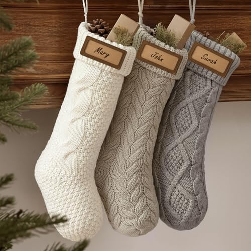Rustic knitted Personalized Christmas Stockings, 3...