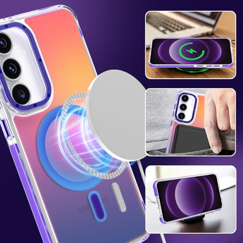 Image of Magnetic Case for Samsung Galaxy S25 FE 5G [Compatible with Magsafe] [Cute Fashion Fluorescent Design] [1 Screen Protector] Slim Translucent Matte Case for Galaxy S25 FE 5G 6.7 inch, Purple