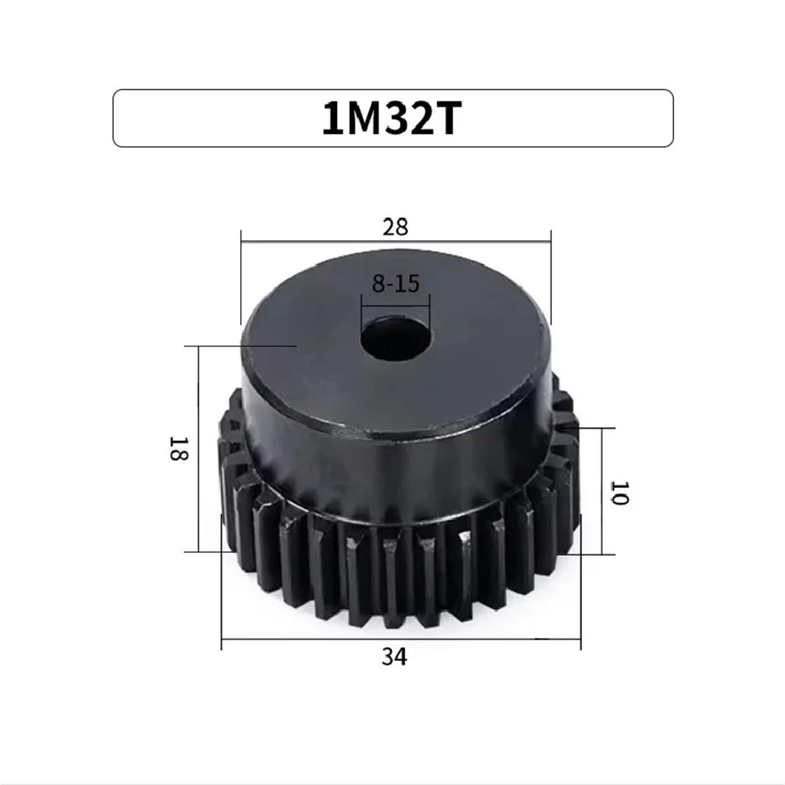 Stirnradritzel 1M32T mit optionalen Bohrungsgrößen 6-8-10-12 1 Stück(1M32T hole12 1PC 1M32T)