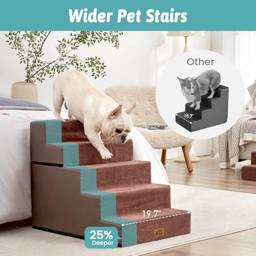 Image of COZY KISS Dog Stairs for Small Dogs, 5 Step Pet Stairs for Beds & Couches