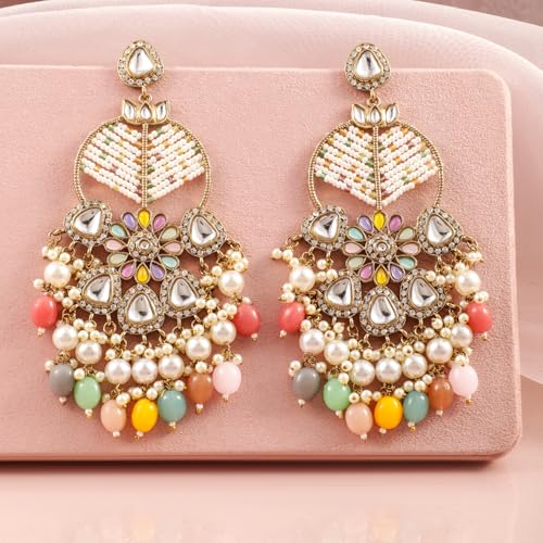 Image of Rubans Chandbali Earrings Gold Plated Kundan Jewellery Gift for Women & Girls