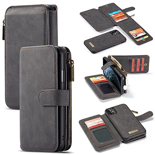 Housse de carte pour iPhone XS Max étui portefeuille en cuir rabat magnétique noir avec fermeture