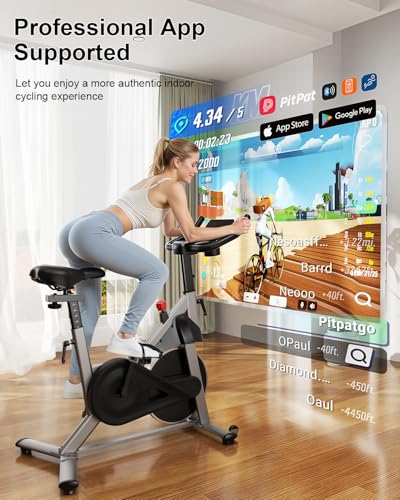 Image of SupeRun Magnetic Exercise Bike, Stationary Bike for Home, 32-Level Resistance Indoor Cycling with 300 lb Weight Capacity, Low Noise, and Fitness Courses (Fits Users 5'1 inch to 5'11 inch）