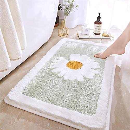 Bathroom Door Entrance Mat Daisy Bath Rug Bathroom Non-Slip Mat Toilet Door Mat Entrance Door Absorbent Mat Anti-Slip Door Mat (Mint Green, 45x65cm) - Mint Green - 45 x 65 cm
