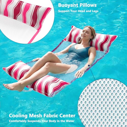 Image of Jasonwell Inflatable Pool Hammock Float - Water Hammock Pool Floaties Multi-Purpose (Saddle Lounge Chair Drifter) 4 in 1 Lake Beach Floating Loungers Swimming Pool Floats Toys for Adults (Rose)