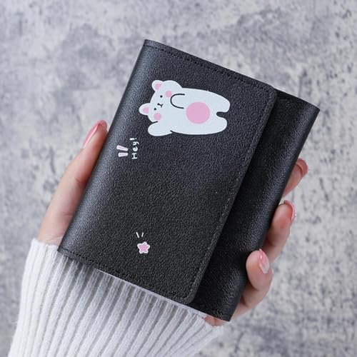 Korean Style Pocket Coin Fold Pouch For Women Cartoon Pattern Cute Short Wallet Multi-Card Slots