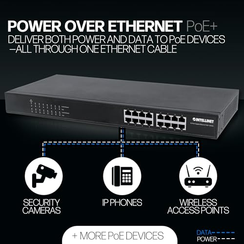 Image of Intellinet 16-Port Gigabit Ethernet Poe+ Switch - 220W Power Budget, 30W per Port, Auto Uplink Support, Rack-mountable - 3 Yr Mfg Warranty - 560993