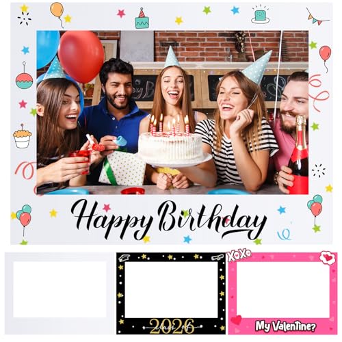 Beeveer 32 X 24 Inch Photo Booth Selfie Frame Prop Booth For Birthday Event Parties Large Blank Diy Cutout Props For Funny Decoration Christmas, Holiday Supplies