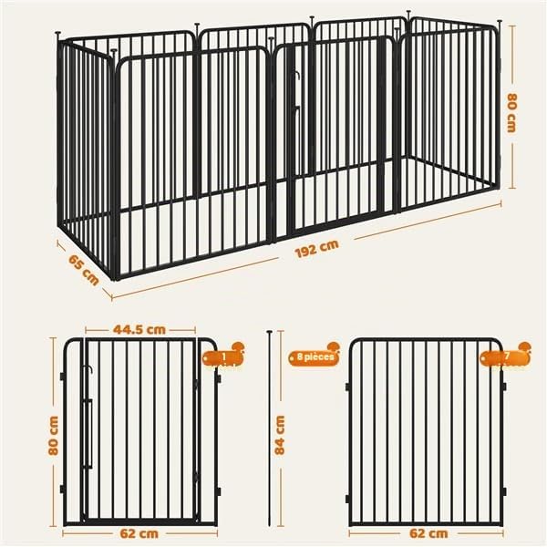 Yaheetech Parc pour Chiens Enclos pour Chiot en 8 Panneaux Cage Chenils Chien de 80 cm de Haut avec Serrure intégrée Fils métalliques renforcés de 8 mm