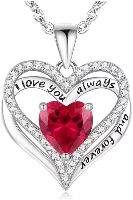 Birthstone Heart Necklace for Women, S925 Sterling Silver Rose Gold Pendant, Jewelry Gift for Wife, Girlfriend, Mom, Daughter, Anniversary Birthday Valentine’s Day