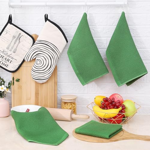 Image of Homaxy 100% Cotton Waffle Weave Kitchen Dish Cloths, Ultra Soft Absorbent Quick Drying Dish Towels, 12 x 12 Inches, 12-Pack, Grass Green