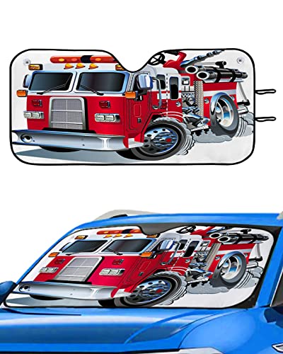 Front Car Windshield Sun Shade 29x51in, Red Car Red Fire Truck Pattern Foldable Car Sunshade Blocks Sun UV Rays Protector Car Sun Visor Protector Keep Cool Car Sunshade