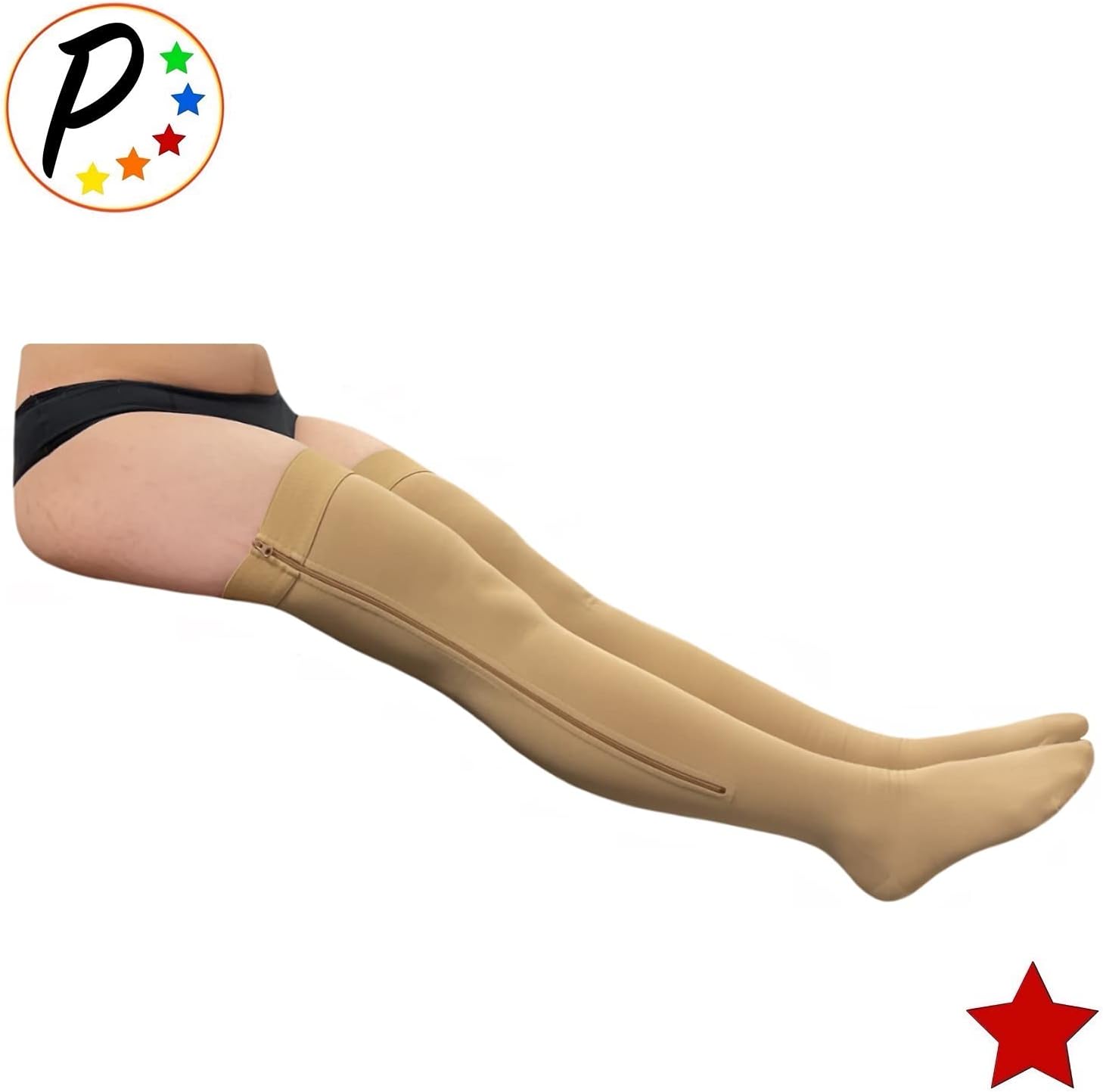 Presadee Closed Toe Thigh High 20-30 mmHg Firm Compression Leg With YKK Zipper (Beige, 2)