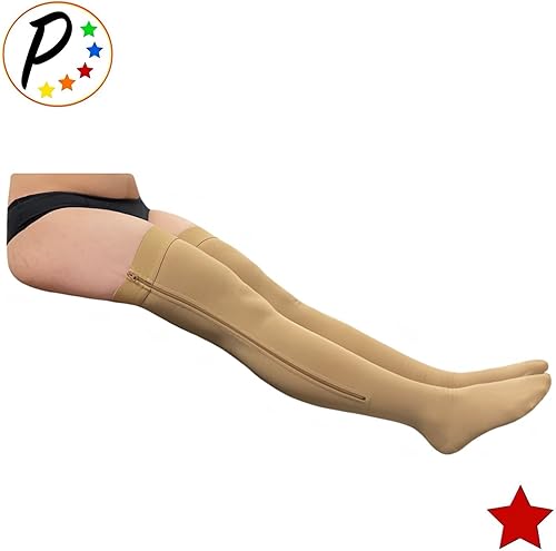 Miniatura 3 de Presadee Punta cerrada hasta el muslo 20-30 mmHg Pierna de compresión firme con cremallera YKK (beige, 5)