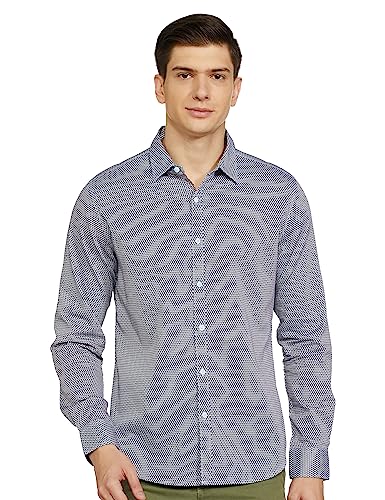 Image of Spykar Men's Slim Fit Mandarin Collar Full Sleeve Printed Casual Shirts