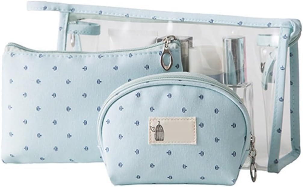 Bolsas de Lavado, Paquete de 3 Bolsas de Maquillaje de Tela Oxford de PVC Transparente, Aseo y Almacenamiento de Viaje, Multicolor(BLU)