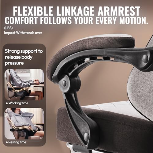 دوينكس كرسي العاب من القماش مع جيب ووسادة زنبركية ومسند للقدمين ودعم اسفل الظهر للبالغين والمراهقين، كبير وطويل للغاية ومريح للتدليك والمكتب والكمبيوتر والفيديو، بني
