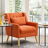 RichFire Mid-Century Modern Accent Chair, Tufted Wingback Reading Chair with Lumbar Pillow and Solid