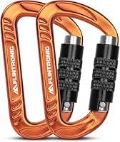 flintronic Karabiner mit Schraubverschluss, 2PCS 12KN Karabinerhaken Schraubverschluss, Karabiner mit 1200kg Belastbarkeit Schwerlast, für Hängematten, Camping, Wandern, Rucksack (Orange)