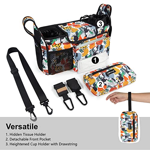 Image of TOPDesign Universal Baby Stroller Organizer, Stroller Caddy with Heightened Insulated Cup Holders & Non-Slip Secure Hooks Accessories, Fits Most Strollers, Machine Washable (Zoo)
