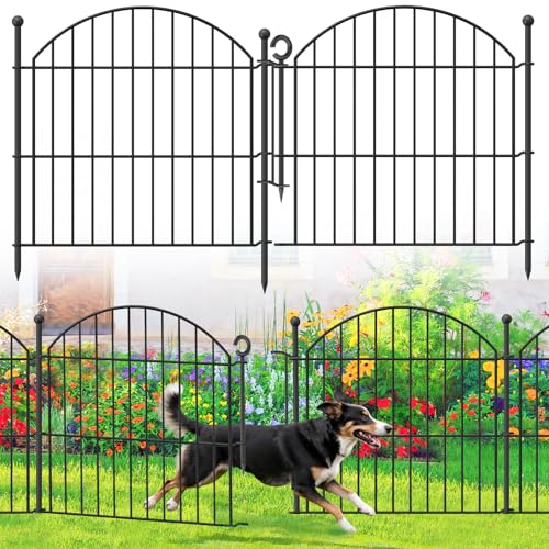 Image of Thrivinest Decorative Garden Fence, 24in H x10ft L, 5 Pack No Dig Fence Animal Barrier, Arched Flower Bed Edging, Metal, Black, Traditional