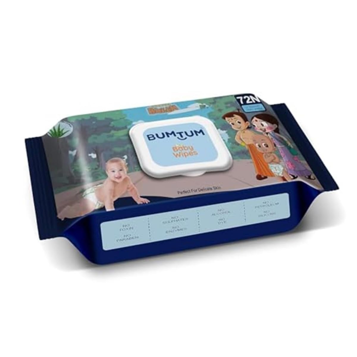 Bumtum Baby Chota Bheem Gentle Soft Moisturizing Wet Wipes With Lid | Aloe Vera & Chamomile Extracts | Paraben & Sulfate Free (Pack of 1, 72 Pcs. Per Pack)