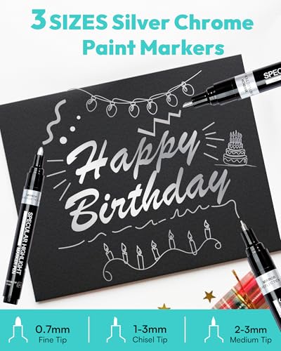 Image of Resiners 3 PCS Silver Chrome Paint Markers, Oil-based Permanent Mirror Pen, Reflective Art Markers for Plastic Metal Glass Resins, Ideal for Wheel Model Painting