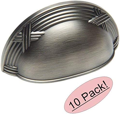 Cosmas 10 Pack 9461AS Antique Silver Cabinet Hardware Bin Cup Drawer Handle Pull - 3" Hole Centers