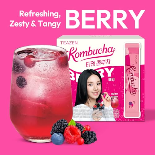 Image of TEAZEN Berry Kombucha Tea, Hydration Drink Mix, Sugar Free, Live Probiotics & Prebiotics, 30 Sticks, 5.29oz