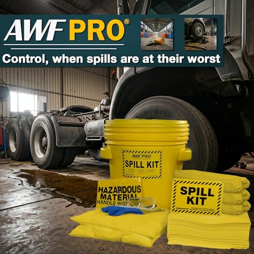 Image of AWF PRO 20 Gallon Hazmat Spill Kit, 59 Pieces | Includes DOT Approved 20 Gallon Drum, Sorbent Socks, Pads, & Pillows, & Accessories
