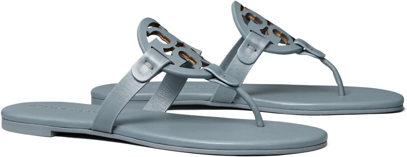 Tory Burch Women's Light Blue Leather Miller Sandals Flip Flop Shoes (9.5, numeric_9_point_5)
