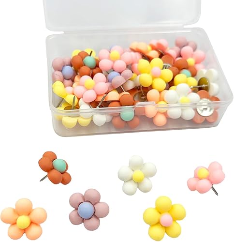 Alfileres bohemios de flores de margarita, 30 alfileres decorativos para tablero de corcho, tachuelas florales para pulgares, chinchetas para tablón
