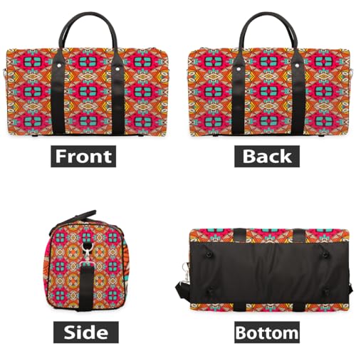 Colorful Geometric Pattern Travel Duffel Bag, Abstract Flower Sports Tote Gym Bag, Foldable Weekender Overnight Bag, Luggage Handle Bag for Women Men2