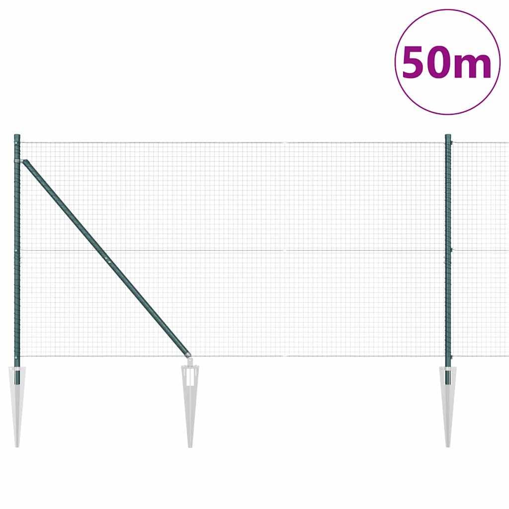 Juego de valla de jardín de acero PVC verde 500 x 100 cm, malla de 25 mm, diseño moderno, postes de montaje robustos para terraza, balcón y camping