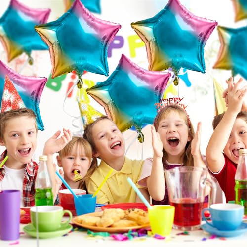 Image of Star Balloons 18 Inch Foil Balloons 10 PCS Star Balloons Foil Gradient Star Foil Balloons Set Mylar Balloons Gradient Balloons Star for Birthday Party Anniversary Wedding Baby Shower New Year Decor