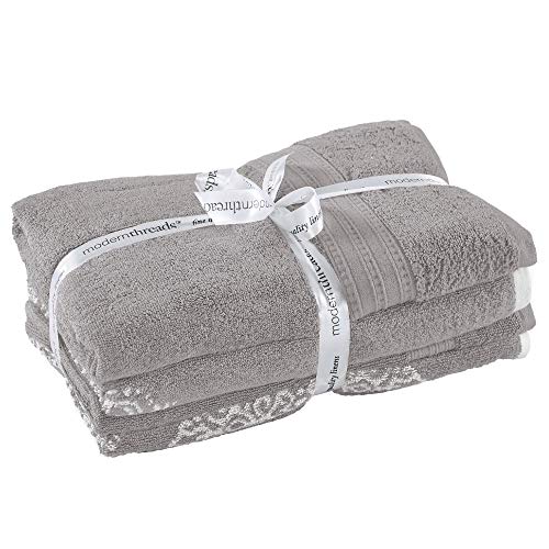 Amrapur Overseas | Artesia Damask 6 Piece Reversible Yarn Dyed Jacquard Towel Set (Grey) #TOP2
