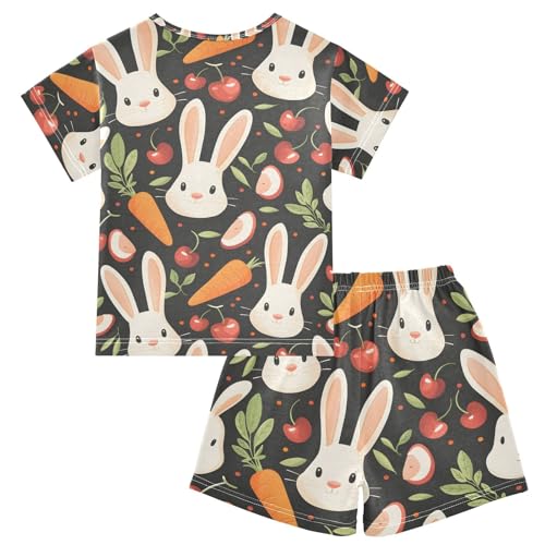 ALAZA Carrot Cherry Rabbit Pajamas Short Sleeve 2 Piece Sleepwear Top and Bottom Pajama Set Unisex2
