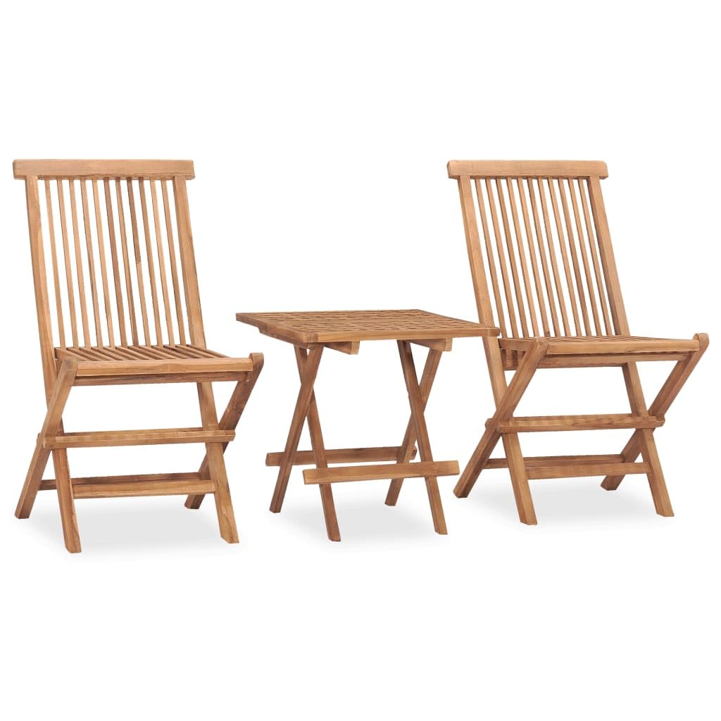 Tavolo e sedie in legno di teak pieghevole da giardino, 3 pezzi