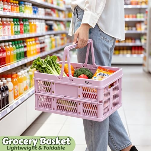 Image of 2-Pack Folding Storage Basket, 20L Collapsible Plastic Storage Crates with Handles, Heavy-Duty Stackable Bins for Home Organization, Closet, Office, Garage (Pink)