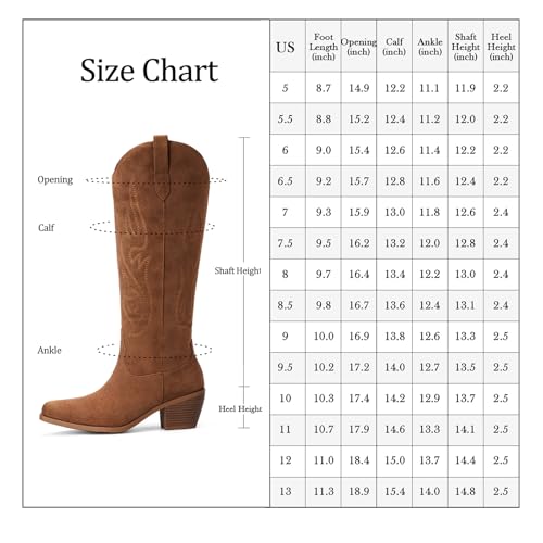 Image of Pasuot Western Cowboy Boots for Women - Knee High Wide Calf Cowgirl Boots, Slip On Pointed Toe Chunky Heel Fashion Retro Classic Pull On Tall Boot for ladies Party concert